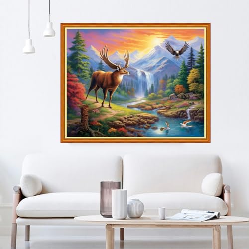 Dooxvey Cross Stitch Kit for Adults Beginners - Stamped Needlepoint Embroidery Pattern, Lucky Deer 16x20 Inch, 11CT - color: Artpattern06