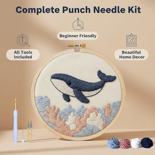 AohaiNova Punch Needle Kit for Adult Beginners,Punch Needling Set Whale - color: 01-Blue Whale