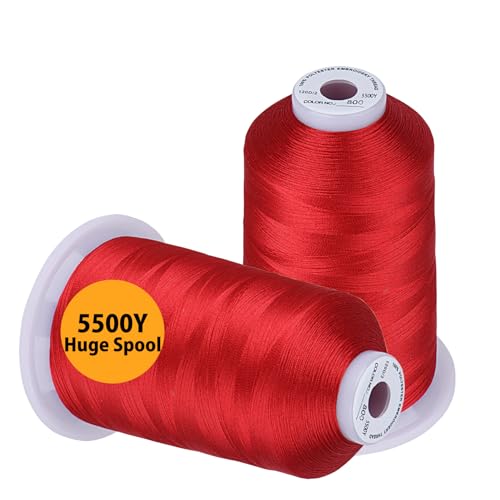 Simthread Embroidery Thread 5500 Yards Red 800, 2 Huge Spools 40wt Polyester for Brother, Babylock, Janome, Singer, Pfaff, Husqvarna, Bernina Machine - color: Red