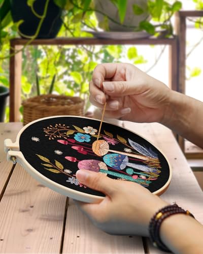 TINDTOP 2 Pack Embroidery Kit for Adult, Embroidery DIY Starter Kit - color: Mushroom A