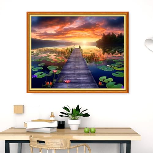 Dimensean Stamped Cross Stitch Kits Full Range of Embroidery Patterns Starter Kits for Beginners Adult DIY Cross Stitches Needlepoint Kits 11CT-Lotus by the Lake 16x20 inch - color: Craftpattern64