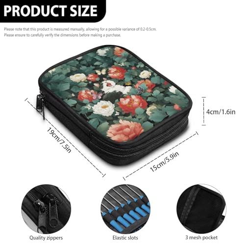 Kathyboom Cat Flower Large Capacity Crochet Hook Case, Organizer Zipper Bag with Web Pockets for Various Crochet Needles and Knitting Accessories,Easy to Carry - color: Cat Flower