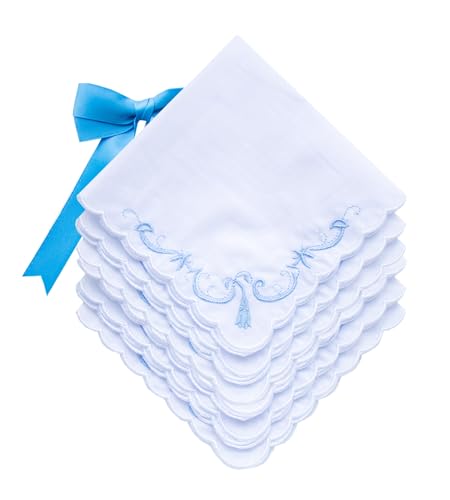 MileyMarla Ladies Embroidery Cotton White Handkerchiefs Lace Wedding Hankies - color: F02-6pcs