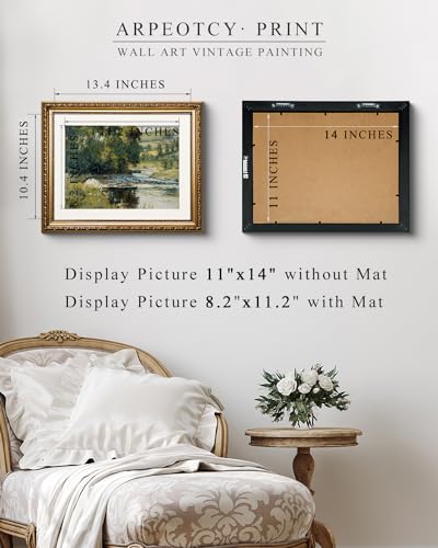 ARPEOTCY Vintage Gold Framed Wall Art, Nature Streamside Retro Paintings, Canvas Prints Artwork with Antique Frame, Victorian Wall Pictures Decor for Living Room Gallery Room 13x16 inch - color: Streamside, size: 16"L x 13"W