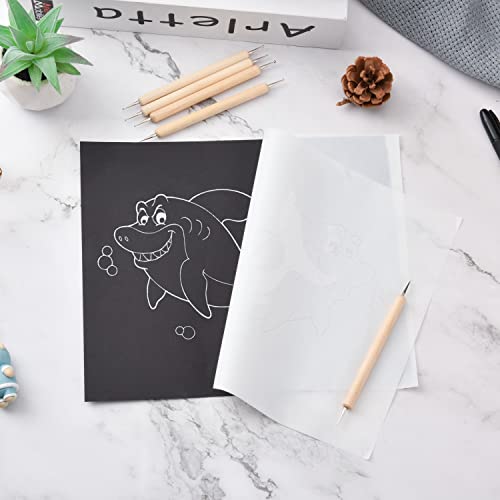 50 Sheets Carbon Paper Graphite Paper White Carbon Transfer (8.5 x 11.5 inch) Tracing Papers with 5 PCS Embossing Styluses Dotting Tools for Wood Paper Canvas Craft - color: White-50