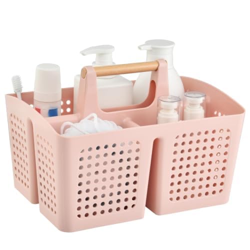 Portable Shower Caddy Basket with 3 Compartments and Handle, Pink - color: Pink