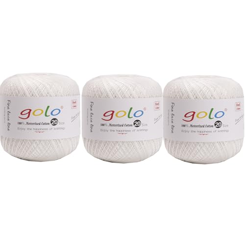 golo 3 Balls Crochet Thread Size 20 Embroidery Thread Crochet Yarn for Hand 802 Pearl Yarn - color: 000-8-802Pearl