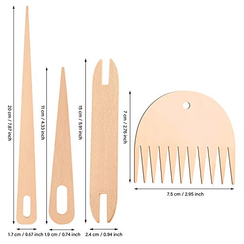 WILLBOND 7 Pcs Wood Weaving Tools Hand Loom Stick Shuttles Comb Needle