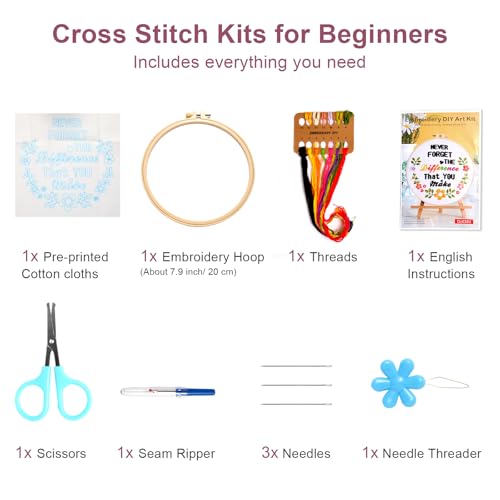 Haootadiy Beginner Embroidery Kit for Adults, Easy Cross Stitch Kit for Beginners and Adults, Full Embroidery Hoop Kit with Needles and Thread Included (Pattern 2) - color: Pattern 2