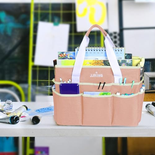 JJRING Craft Organizer Tote Bag Large Art Storage Caddy Beige - color: Beige, size: Large