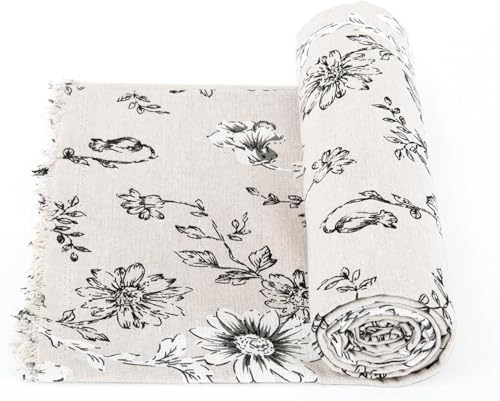 Linen Floral Fabric by The Yard 5 Yard by 62 Inch Width - color: Farmhouse Peony, size: 5 Yard