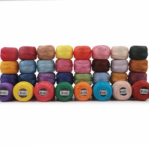40 Colors Size 8 Double Mercerized Egyptian Long Staple Cotton Pearl Thread 5 Grams Ball Rainbow Color Embroidery Thread for Crochet Hardanger Cross Stitch Hand Embroidery (40D) - color: 40D