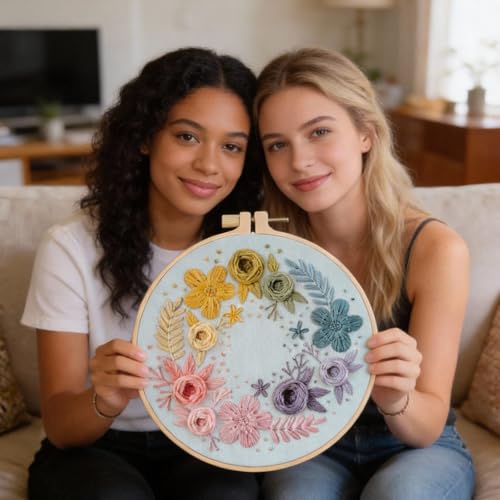 Herdiese Embroidery Kit for Beginners & Adults with Flower Pattern - color: Flower-B