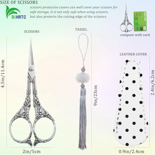 BIHRTC 4.5Inch Needlepoint Scissors Sharp Embroidery Scissor with Cover Tassel Stainless Steel Precision Shears Crochet Cross Shears for Beading Sewing Machine DIY Artwork Knitting - size: 4.5inch, style: Style 1381