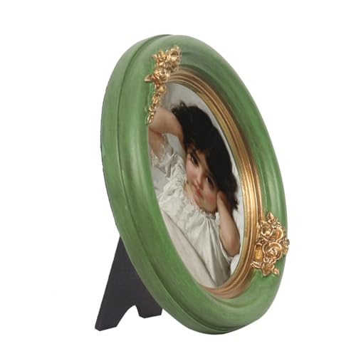 Vintage Small Picture Frame 4x4, Antique Ornate Photo Frame With Gold Floral Relief, Wall and Tabletop Display,High Definition Glass Front,Retro Home Decor Art Gallery (Green 4 * 4) - color: Green and Gold