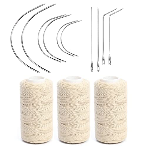 Ryalan Weaving Needle Combo Deal 3 Thread with 10pcs Needle for Making Wig Sewing Hair Weft Hair Weave Extension Big Medium and Small C Shape Curved Needle with J I Needle (10 Needle, 3 Thread, Blond) - color: Blond