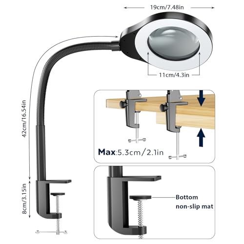 15X Magnifying Glass with Light and Stand, 5 Color Modes Stepless Dimmable LED Lighted Desk Lamp, 84 LED Magnifying Lamp Hands Free Flexible Gooseneck Magnifier for Repair Crafts Hobby Sewing - size: 15X MagnifyingA