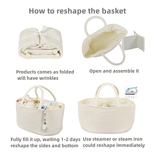 XUANGUO Large Cotton Rope Baby Diaper Caddy Organizer Basket with White - color: White, size: Large