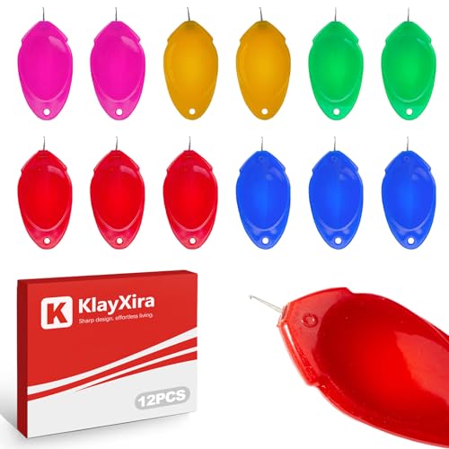 KlayXira 12 Pack Needle Threaders for Hand Sewing and Machine, Simple Threader Tool for Small Eye Needles, Embroidery Floss and Cross Stitch, Sewing Kit Essential for Seniors and Crafters, 5 Colors
