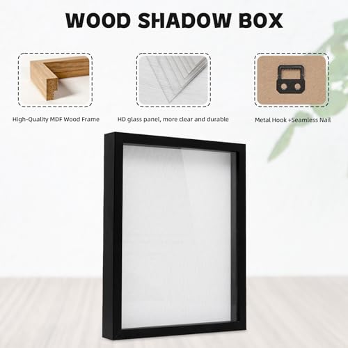 Muzilife 11x14 Shadow Box Wood Picture Frame, HD Glass, 2PCS, Black - color: Black, size: 2pcs 11X14