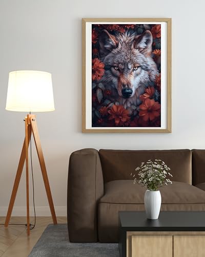 Moohue Stamped Cross Stitch Kits for Adults 14 Count Printed Cross Stitch Kits for Beginners Animal Wolf Flowers Cross Stitch Patterns Needlepoint kit (Animal Wolf Flowers) - color: Animal Wolf Flowers