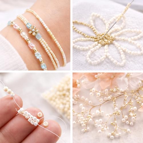 Perlin Glass Seed Beads 3mm 8/0 Round Mini Small Pony Beads 3300pcs for Making Earrings Bracelets Pendants Waist Jewelry DIY Handmade Opaque Color Kit (Cream, 2,6 mm ~ 3 mm) - color: Cream