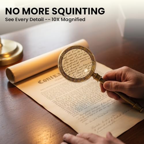 Brass Manifer Magnifying Glass with Leather Storage Case, Handmade Magnifying Lance, Vintage Look, Antique Style, Reading, Low Sight Elderly, Collectible - style: Brass Handel with Leather Case