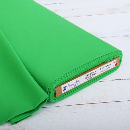 Threadart Kelly Green Linen Fabric - 3 Yard Cut, 55" Wide - color: Kelly Green, size: 3 YARDS