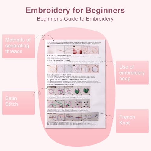 Haootadiy Beginner Embroidery Kit for Adults, Easy Cross Stitch Kit for Beginners and Adults, Full Embroidery Hoop Kit with Needles and Thread Included (Pattern 2) - color: Pattern 2