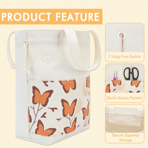 Yarn Bag, Portable Crochet Bag Organizer for Yarn Storage, Tangle-Free Handy Knitting Bag with Pockets, Holds Skeins and Long Tools Crochet Tote Bag