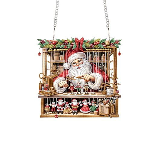 TDFERAN DIY 5D Diamond Painting Kits Hanging Sign 22x24cm Santa Claus Diamond Art Wreath Crystal Painting with Diamonds Ornaments Window Pendants Hanging Pendant Home Garden Door Kits Merry Christmas - color: Brown Christmas Marionette Ornament