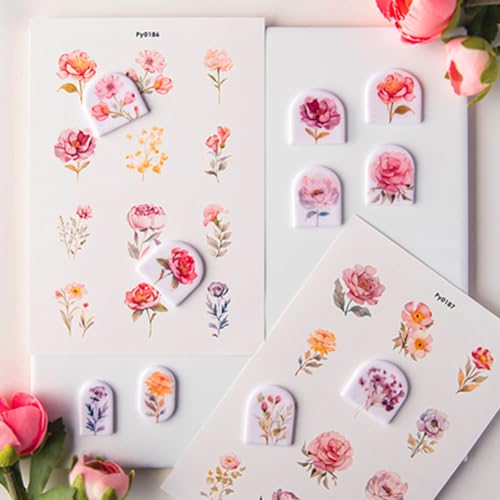 KABAKE Polymer Clay Transfer Paper 4 PCS Colorful Flowers Water Soluble Transfer Sheet for Earrings Jewelry Making - color: Wild Flower