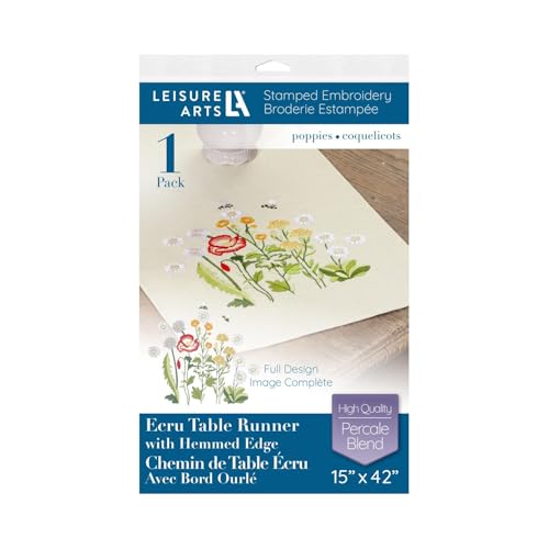 Leisure Arts Table Runner 15"X42" Ecru Poppies, Kitchen Table Runner, Embroidery Kit, Kitchen Runner, Cross Stitch Kits for Beginners, Embroidery Patterns, Fabric
