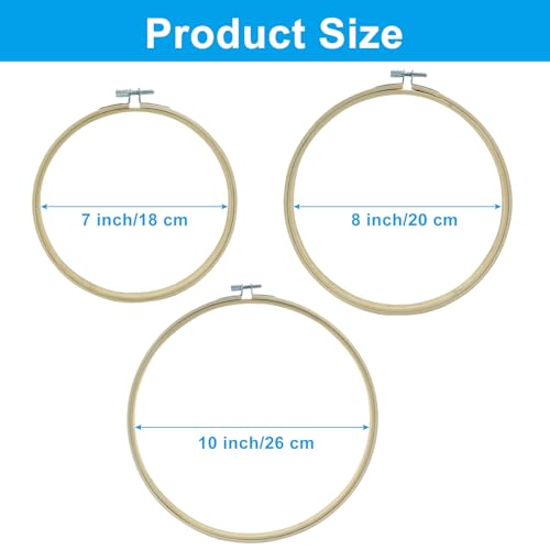 Dijedev 3PCS Embroidery Hoops 7/8/10 Inch Bamboo Circle Cross Stitch - size: 7/8/10 inch