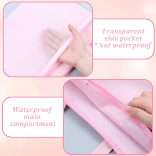 Needlepoint Project Bag 13.6" x 11" Mesh Zipper Pouch Double Pocket Waterproof Carrying Bag with Handle for Sewing Organizer Storage Arts Coloring Books Cross Stitch Embroidery Supplies(Pink)