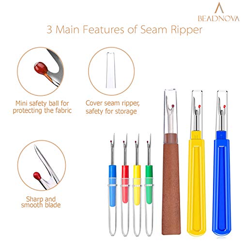 BEADNOVA Seam Ripper 8pcs Thread Cutter Stitch Remover Small and Large Thread Remover Stitch Eraser Tag Ripper for Clothes Crafting Embroidery (3 Styles)