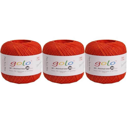 golo 3 Balls Crochet Thread Size 20 Embroidery Thread Crochet Yarn for Hand 172 - color: 000-8-172Orange