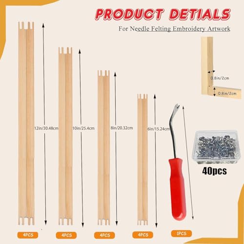 16 Pcs 4 Sets Stretcher Bars for Needlework Canvas Stretcher Bars 10 Different Size Combinations Embroidery Stretcher Bars for Cross Stitch Frame Set with Thumbtack and Remover Tool(Small Size) - size: samll