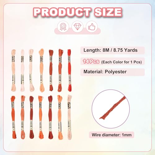 PATIKIL 14 Skeins Embroidery Floss Polyester Multicolored Bright Red - color: Multicolored Bright Red