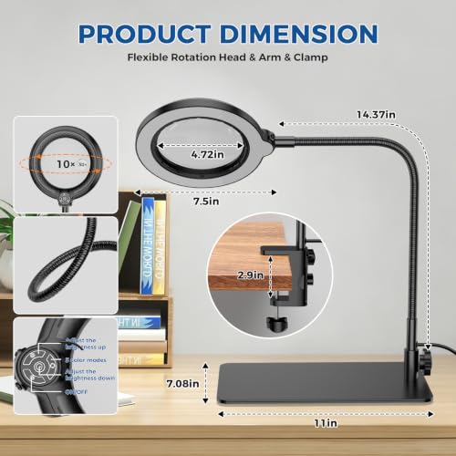 30X 10X Magnifying Glass with Light and Stand, 90 LED 5 Color, Square - size: Square