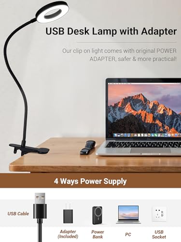 Clip on Lamp,5 Colors+10 Brightness Memory LED Desk Lamp with Clamp Light - color: Black.