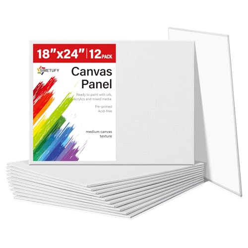 Simetufy 18x24inch 12Pcs Large Flat Canvas Boards Panels for Painting - size: 18"x24"