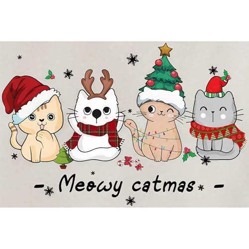Christmas Cat Stamped Cross Stitch Kits for Adults - Embroidery Kits for Beginners Adults,11 CT Patterns Dimensions Counted Cross Stitch Kits for Adults Arts Craft 16x12 inch - color: Cross stitch-19