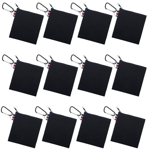 Muka 12 Pack Coin Purse with Carabiner Cotton Canvas Pouch 4-1/4 x 4-1/4 Inches-Black - color: Black