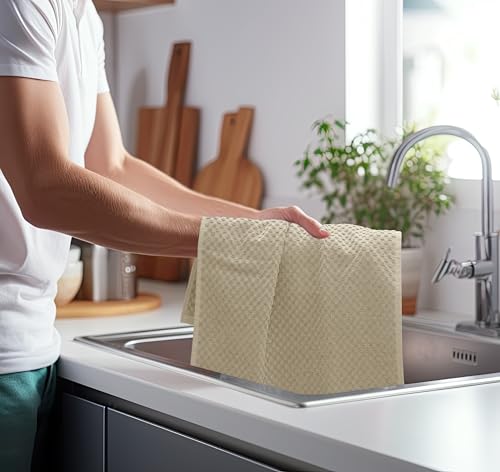 COTTON CRAFT Amazing Kitchen Towels - 8 Pack 100% Cotton Waffle Terry Towel - color: Beige, size: 8 Pack