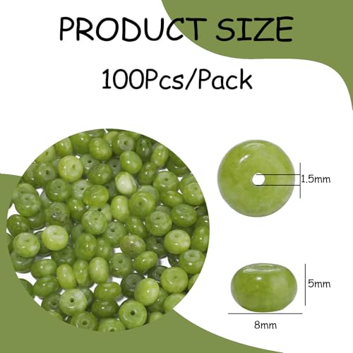 5x8mm 100Pcs Natural Peridot Rondelle Beadsf or Jewelry Making Loose Spacer Abacus Disk Beads Gemtone for Bracelets Necklace DIY Crafts - color: Peridot