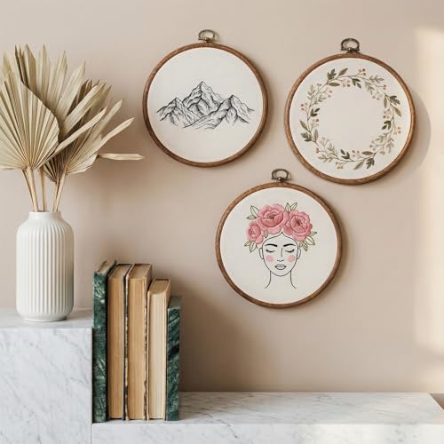 AOZUO 15 Pcs 4 Inch Round Embroidery Hoops, Imitated Wood Embroidery Frame Cross Stitch Circle Rubber Hoop Ring for Art Craft Sewing and Hanging Ornaments Decor Display