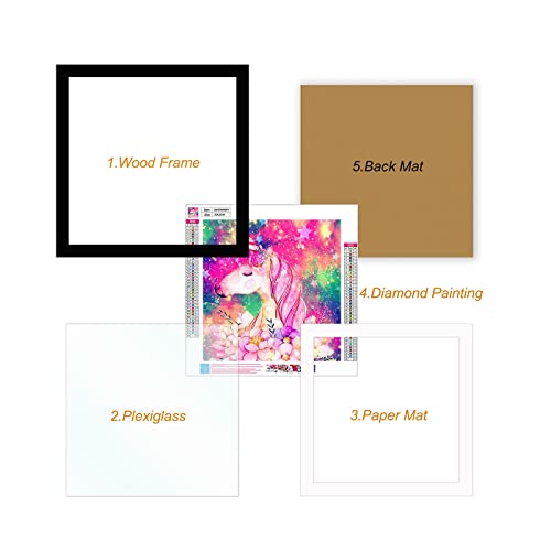Betionol Diamond Painting Frames Set of 2, Display 12x12in/30x30cm Diamond Painting Pictures or Photos, Black Natural Solid Wood Picture Frame with Acrylic Protection Glass, Back Mat And Hanging Kit - style: Black - Double