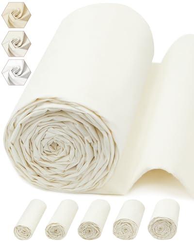 FIVEIZERO 100% Cotton Muslin Fabric by The Yard,59in x 10yd Cream Bleached Cotton Muslin Cloths–Medium Weight Beige Calico Fabric for Sewing,Quilting,Embroidery,Crafts & Apparel Projects - color: Cream, size: 10 yards bolt