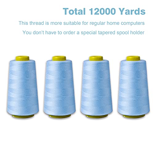 Baby Blue Serger Thread All-Purpose Thread for Sewing, Polyester, 4 Cones of 3000 Yards Each Spool for Sewing Machine - color: 4 Baby Blue